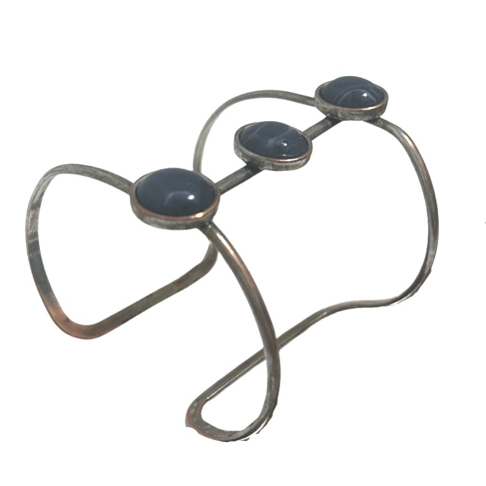 Vintage 3-Stone Open Wire Cuff Bracelet | Blue/Silver